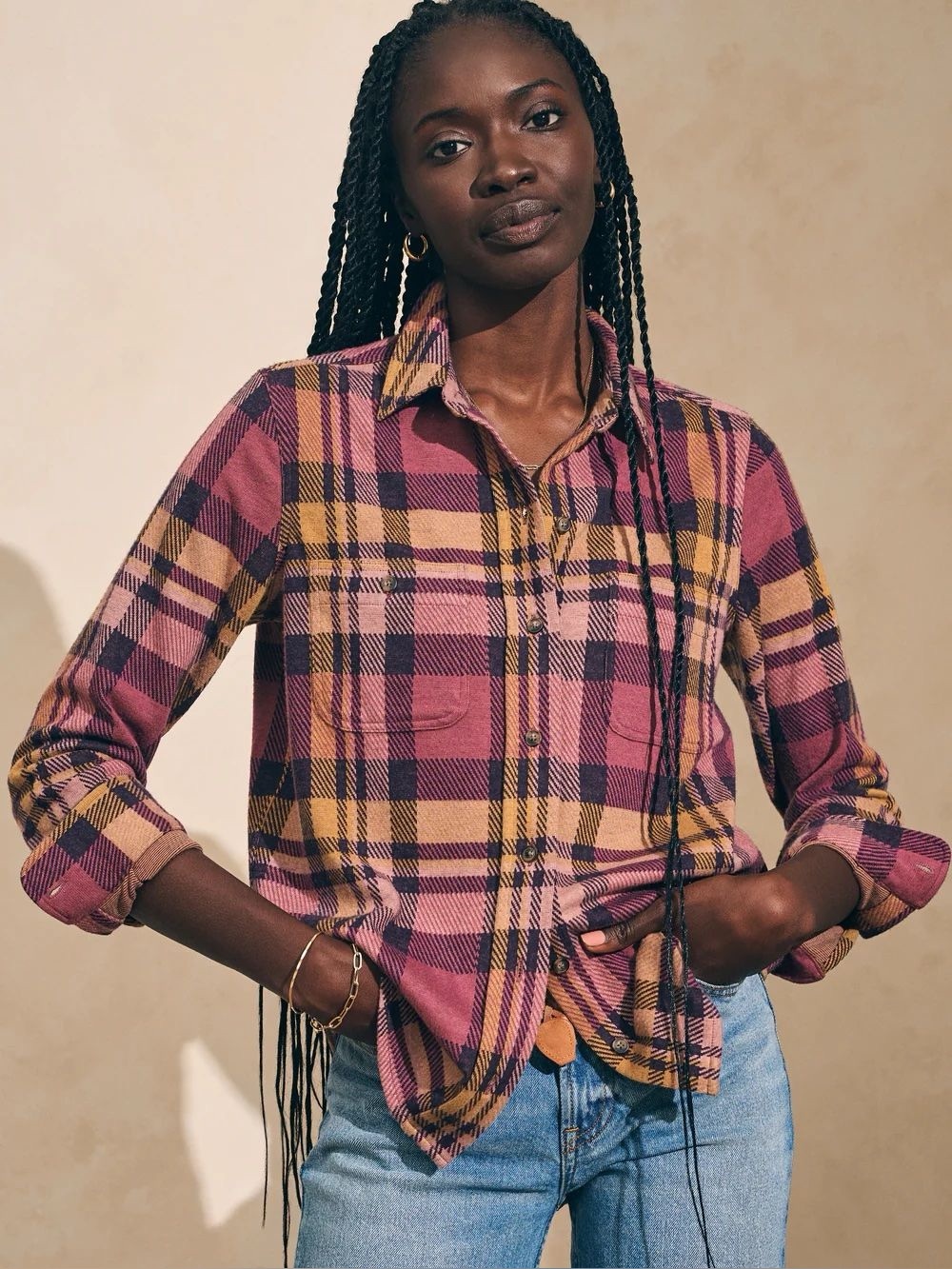 Faherty Legend Sweater Button Down Shirt in the Lolita plaid pattern